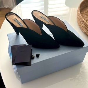 Prada | Black Suede Mules | Size 37.5